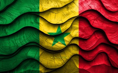 4k, senegalesisk flagga, afrikanska länder, trä 3d  vågor flaggor, senegaldag, senegalflagg, senegal träflagga, afrika, senegalesiska nationella symboler, senegalflagga, senegal