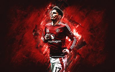 Alejandro Garnacho, Manchester United FC, red stone background, Argentine football player, Alejandro Garnacho Ferreyra, Premier League, England, football, Alejandro Garnacho Manchester United