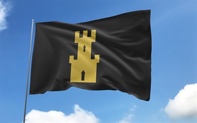 finnmark flag auf fahnenmast, 4k, norwegische grafschaften, blauer himmel, flagge von finnmark, wellige satinflaggen, finnmark flag, grafschaften norwegens, fahnenmast mit flaggen, tag von finnmark, norwegen, finnmark