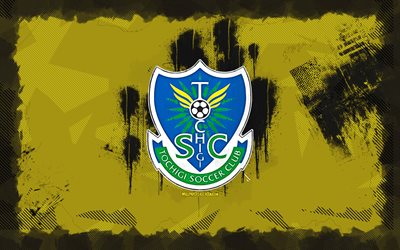 tochigi sc grunge 로고, 4k, j3 리그, 노란색 그런지 배경, 축구, tochigi sc emblem, tochigi sc 로고, tochigi sc, 일본 축구 클럽, tochigi fc