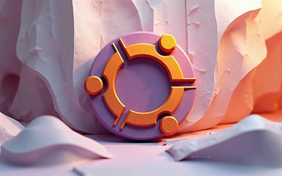 logotipo de ubuntu 3d, 4k, logotipo de ubuntu linux en 3d, rocas, fondo de piedra, logotipo de ubuntu, linux, arte creativo, ubuntu, emblema 3d ubuntu