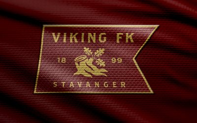 Viking FK fabric logo, 4k, red fabric background, Eliteserien, bokeh, soccer, Viking FK logo, football, Viking FK emblem, Viking FK, Norwegian football club, Viking FC