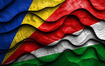 4k, seychellers flagga, afrikanska länder, trä 3d  vågor flaggor, seychellers dag, seychellers flagg, seychellers träflagga, afrika, seychellers nationella symboler, seycheller