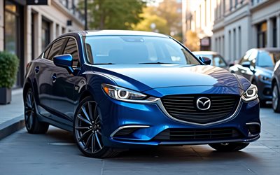 mazda 6, 4k, väg, 2017 bilar, gata, mazda 6 gj, blå mazda 6, mazda6, 2017 mazda 6, japanska bilar, mazda