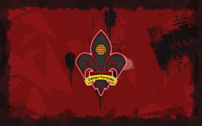 zweigen kanazawa grunge 로고, 4k, j3 리그, 붉은 그런지 배경, 축구, zweigen kanazawa emblem, zweigen kanazawa 로고, zweigen kanazawa, 일본 축구 클럽, zweigen kanazawa fc