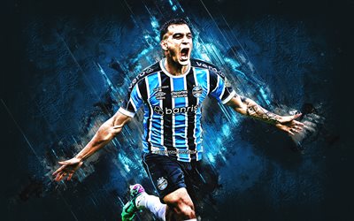 franco cristaldo, gremio, calciatore argentino, sfondo di pietra blu, grunge art, brasile, calcio, franco cristaldo gremio