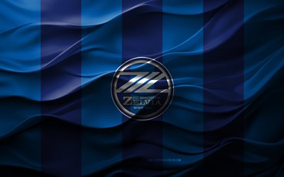 4k, fc machida zelvia  logotyp, blå 3d  bakgrund, j1 league, fc machida zelvia emblem, japansk fotbollslag, fc machida zelvia flagga, 3d  konsistens, japan, fc machida zelvia, fotboll, machida zelvia