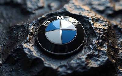 bmw 3d logosu, 4k, bokh, siyah taş arka planlar, yaratıcı, bmw logosu, otomobil markaları, bmw