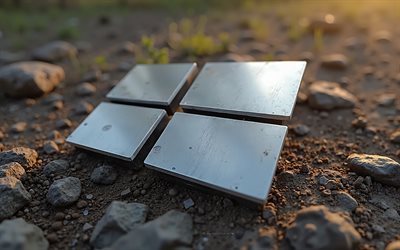 logo 3d di windows 10, 4k, logo windows 10 steel, sfondo di terra, logo windows, windows 10, emblema di windows 3d, sistemi operativi, logo di windows metal, finestre