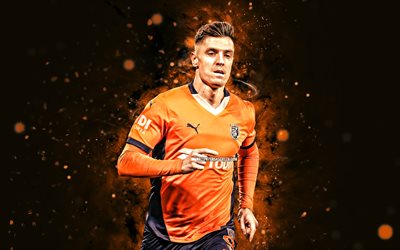 Krzysztof Piatek, 4k, orange neon lights, Istanbul Basaksehir, Super Lig, Polish footballers, Krzysztof Piatek 4K, Istanbul Basaksehir FC, football, soccer, Krzysztof Piatek Istanbul Basaksehir