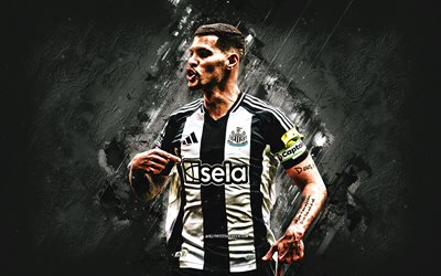 bruno guimaraes, newcastle united fc, calciatore brasiliano, sfondo di pietra bianca, grunge art, premier league, inghilterra, calcio, bruno guimaraes newcastle united
