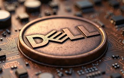 dell 3d  pronssinen logo, 4k, pronssinen emolevy, dell  logo, dell  tunnus, pronssitekniikan tausta, kisko