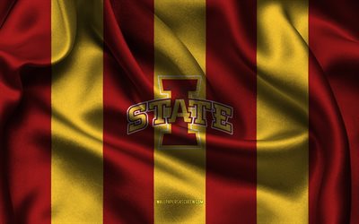 4k, Iowa State Cyclones logo, red yellow silk fabric, American football team, Iowa State Cyclones emblem, NCAA, Iowa State Cyclones, USA, American football, Iowa State Cyclones football