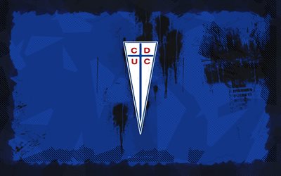 CD Universidad Catolica grunge logo, 4k, Liga de Primera, blue grunge background, soccer, CD Universidad Catolica emblem, football, CD Universidad Catolica logo, CD Universidad Catolica, Chilean football club, Universidad Catolica FC