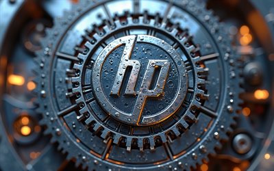 Hewlett-Packard 3d logo, 4k, metal art, Hewlett-Packard emblem, Hewlett-Packard logo, HP logo, creative mechanic art, Hewlett-Packard