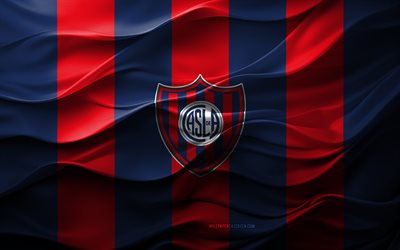 4k, logotipo de san lorenzo de almagro, fondo 3d rojo azul, división de primera argentina, san lorenzo de almagro emblema, equipo de fútbol de argentina, bandera de san lorenzo de almagro, textura 3d, argentina, san lorenzo de almagro, fútbol americano, fútbol