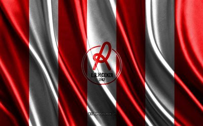 4k, vicenza calcio, serie b, textura de seda blanca roja, bandera de vicenza calcio, club de fútbol italiano, fútbol, bandera de seda, emblema de vicenza calcio, italia, insignia de vicenza calcio, vicenza