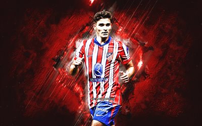 julian alvarez, atletico madrid, roter steinhintergrund, argentinischer fußballer, grunge  kunst, alvarez, kreative kunst, la liga, spanien, fußball, julian alvarez atletico madrid