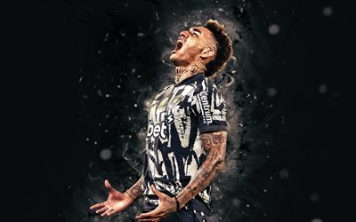 Igor Jesus, 4k, white neon lights, Botafogo, Brazilian Serie A, Brazilian footballers, football, Igor Jesus 4K, soccer, Botafogo RJ, Botafogo FC, Igor Jesus Botafogo