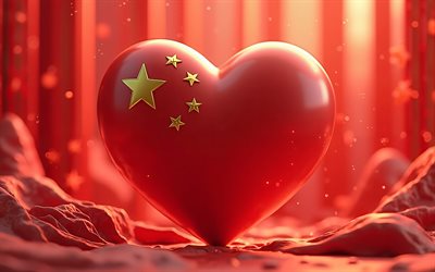 4k, ich liebe china, bokeh, roter 3d  hintergrund, kreativ, tag chinas, chinaheart mit chinesischer flagge, 3d  herzen, chinesische flagge, 3d  kunst, china, liebe zu china