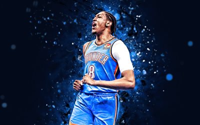 jalen williams, 4k, néons bleus, oklahoma city thunder, nba, players de basket ball canadiens, jalen williams 4k, basket ball, okc, association nationale de basket ball, okc thunder, jalen williams okc