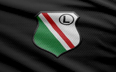 Legia Warsaw fabric logo, 4k, black fabric background, Ekstraklasa, bokeh, soccer, Legia Warsaw logo, football, Legia Warsaw emblem, Legia Warsaw, polish football club, Legia Warsaw FC
