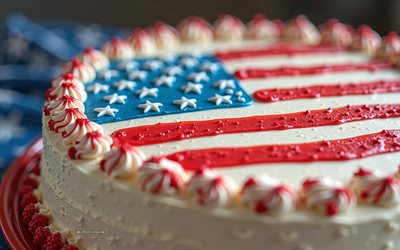 American flag painted on cake, USA flag, American flag, sweets, baking, flag of USA, 4th of July, Independence Day, USA
