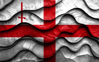 4k, City of London flag, Counties of England, wooden 3D waves flags, Day of London City, flag of City of London, England, City of London wooden flag, United Kingdom, english counties, City of London
