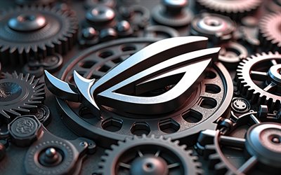 rogo rog metal, 4k, république des joueurs, engrenages métalliques, mécanisme 3d, rog emblem, logo rog 3d, rog, art des mécanismes, rog art, logo rog, asus rog