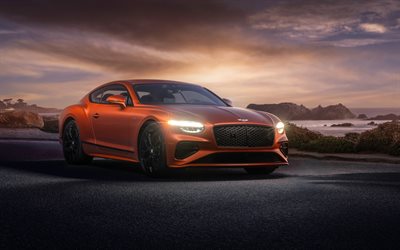 4k, bentley continental gt, fari, 2025 auto, oscurità, orange bentley continental gt, 2025 bentley continental gt, auto britanniche, bentley