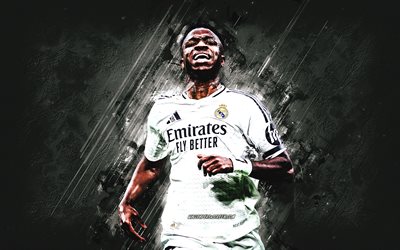 vinicius junior, real madrid, calciatore brasiliano, vini real madrid, grunge art, celebrazione degli obiettivi, vini, la liga, sfondo di pietra bianca, spagna, vinicius junior real madrid