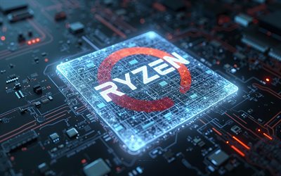 Ryzen logo, 4k, blue hi-tech background, Ryzen blue neon logo, blue neon light, X-ray, Ryzen emblem, Ryzen 3d logo, Ryzen, blue Ryzen logo, AMD Ryzen