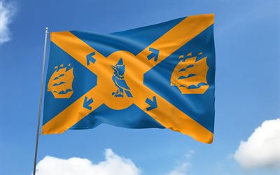 halifax  flagga på flaggstång, 4k, kanadensiska städer, blå himmel, halifax flagg, wavy satinflaggor, halifax  flagga, städer i kanada, flaggstång med flaggor, halifax day, canada, halifax