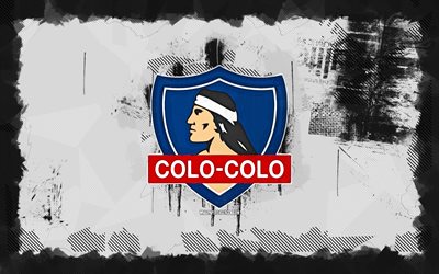 logotipo de colo colo grunge, 4k, liga de primera, fondo grune blanco, fútbol, emblema de colo colo, fútbol americano, logotipo de colo colo, csd colo colo, club de fútbol chileno, colo colo fc