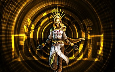 gold gold orelia fortnite, 4k, fondo espiral amarillo, fortnita, creativo, piel de oro de oro bruñida, piel de orelia de oro de oro fortnite bruñido, orelia de oro bruñido, personajes de fortnite