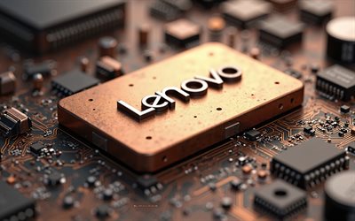 lenovo 3d bronze  logo, 4k, bronze motherboard, lenovo  logo, lenovo emblem, hintergrund der bronze  technologie, lenovo, hintergrund mit lenovo  logo
