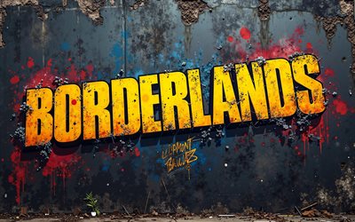 4k, borderlands logo, graffiti sul muro, grunge art, creative grunge art, borderlands graffiti, borderlands