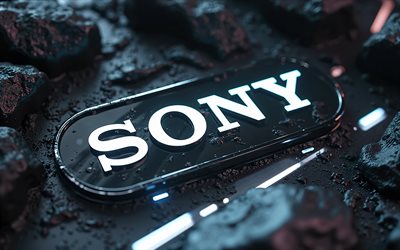 sony white neon  logo, 4k, pimeys, bokeh, taideteos, sony 3d  logo, sony metal  logo, sony  logo, elektroniikkabrändit, sony