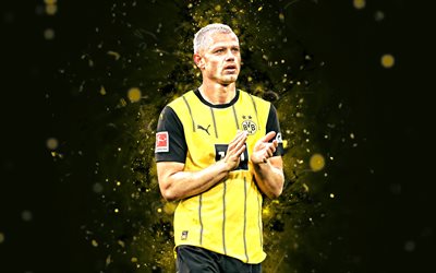 Julian Ryerson, 4k, yellow neon lights, Borussia Dortmund, Bundesliga, norwegian footballers, Julian Ryerson 4K, football, soccer, BVB, Borussia Dortmund FC, Julian Ryerson BVB