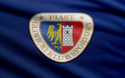 piast gliwice  kanga logo, 4k, sininen kangas tausta, ekstraklasa, bokeh, jalkapallo, piast gliwice  logo, piast gliwice  tunnus, piast gliwice, puolalainen jalkapalloseura, piast gliwice fc
