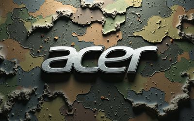 logotipo de acer metal, 4k, creativo, fondo de camuflaje, marcas, logotipo militar acer, camuflaje verde, logotipo acer 3d, obra de arte, logotipo de acer, acer