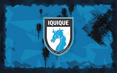 Deportes Iquique grunge logo, 4k, Liga de Primera, blue grunge background, soccer, Deportes Iquique emblem, football, Deportes Iquique logo, Deportes Iquique, Chilean football club, Deportes Iquique FC