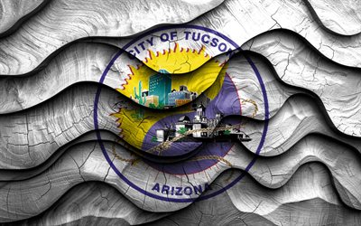 4k, Tucson flag, US cities, wooden 3D waves flags, Day of Tucson, flag of Tucson, USA, Tucson wooden flag, Tucson Arizona, american cities, Tucson