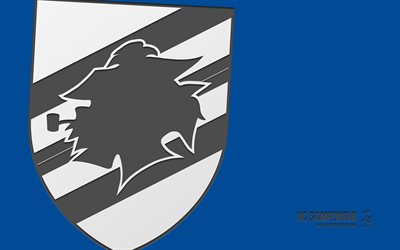 uc sampdoria 로고, 4k, 파란색 배경, 탄소 예술, uc sampdoria emblem, 이탈리아 축구 클럽, 세리에 b, 이탈리아, uc sampdoria, 축구, sampdoria