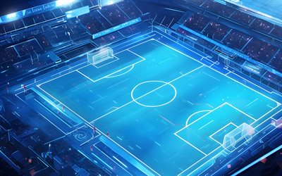 4k, estadio de fútbol, arena deportiva, estadio azul, arte abstracto, obra de arte, conceptos deportivos, fútbol americano, fútbol, stands, estadio abstracto, flights en el estadio, estadios