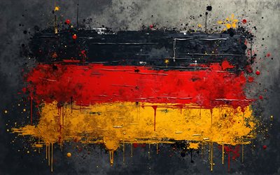 bandiera tedesca, 4k, bandiera della vernice tedesca, grunge art, bandiera della germania, spruzzi di vernice, germania