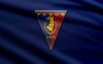 pogon szczecin  kangaslogo, 4k, sininen kangas tausta, ekstraklasa, bokeh, jalkapallo, pogon szczecin  logo, pogon szczecin  tunnus, pogon szczecin, puolalainen jalkapalloseura, pogon szczecin fc