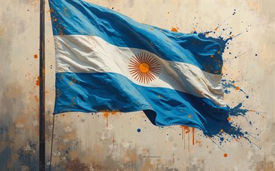 flag argentina sul bandiera, argentina paint splashs flag, grunge art, bandiera dell'argentina, sfondo grunge, flag argentina, argentina
