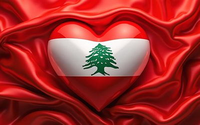 I Love Lebanon, 4k, red 3D background, 3D art, creative, Day of Lebanon, flag of Lebanon, heart with Lebanonese flag, 3D hearts, Lebanonese flag, Lebanon, Love for Lebanon