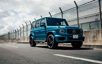mercedes amg g 63ナイトパック, 4k, 道, 2024車, ブルージェレンドヴァーゲン, メルセデス amg g 63, br 463, 2024メルセデスベンツgクラス, ドイツの車, メルセデス, gelendvagen